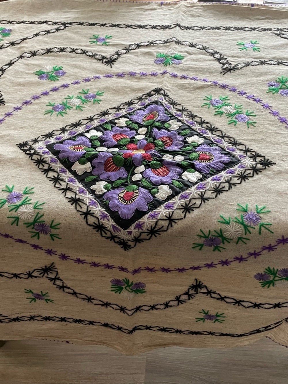 Croatian  Hand-Embroidered linen tablecloth